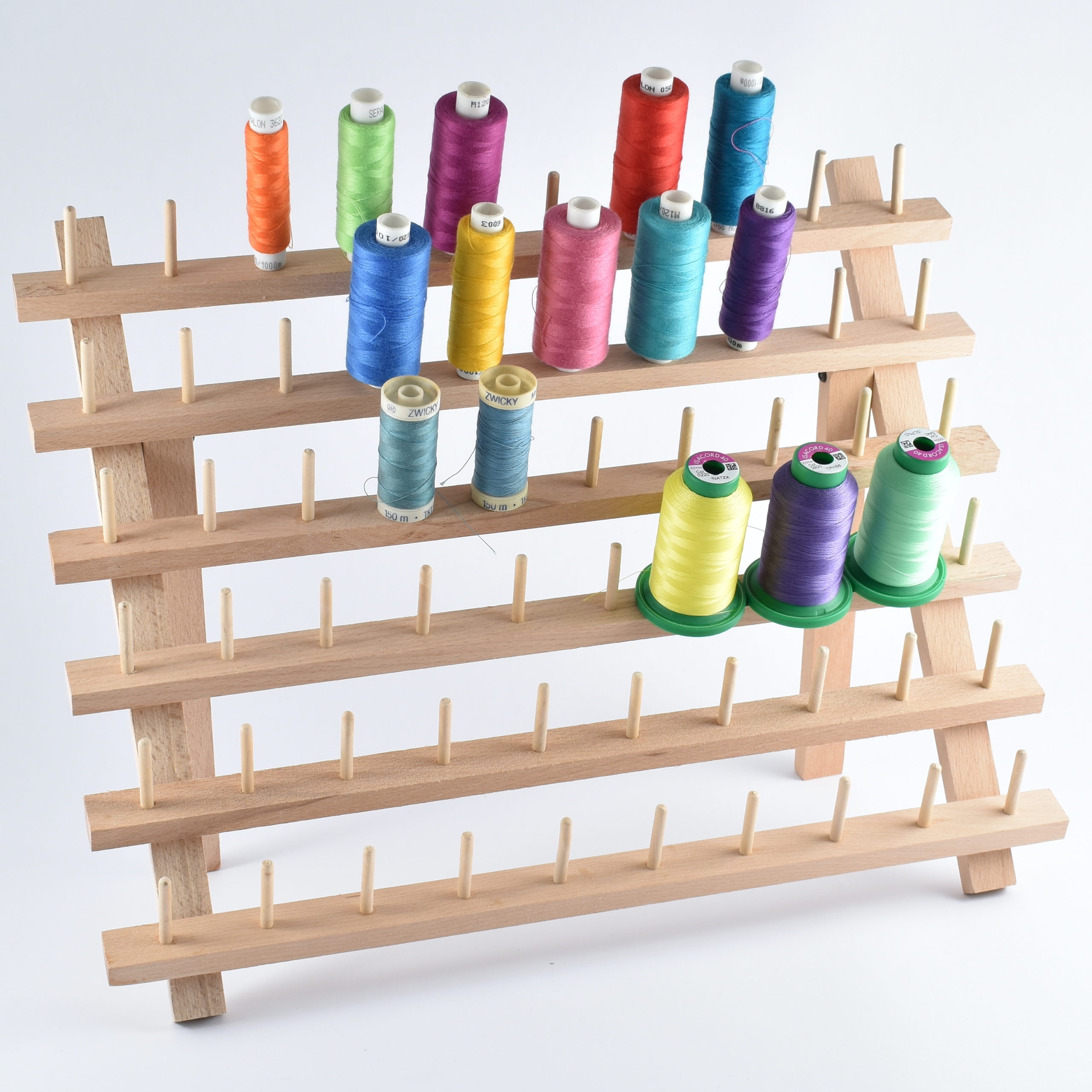 Embroidery Thread Holder, 60 Spools Holder Wooden Thread Rack Braiding Rack  With Needles Sewing Scissors Needle Threader For Embroidery Hair Separated