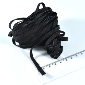 Elastic Braid 6 Cord 6mm Black, 10m with ruler to illustrate size