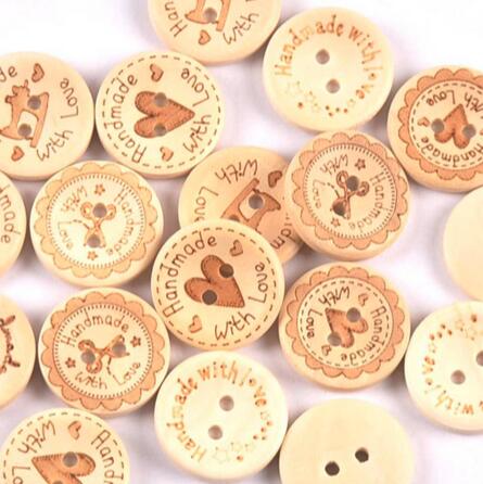HANDMADE WITH LOVE, 15mm 20mm 25mm, Wood Buttons, Smooth Lightweight,  Crochet Buttons, Knitting Buttons, Baby Sweater Buttons, Sewing Button 